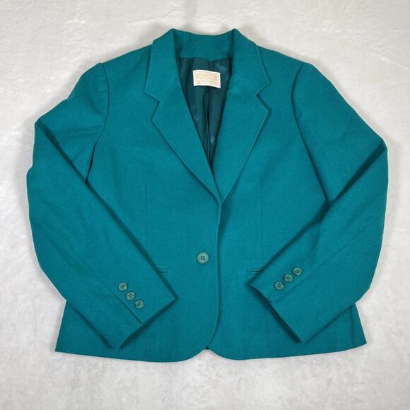 Vintage Pendleton 100% Virgin Wool Blazer Womens Size 12 Teal Lined Made In USA - Picture 1 of 16
